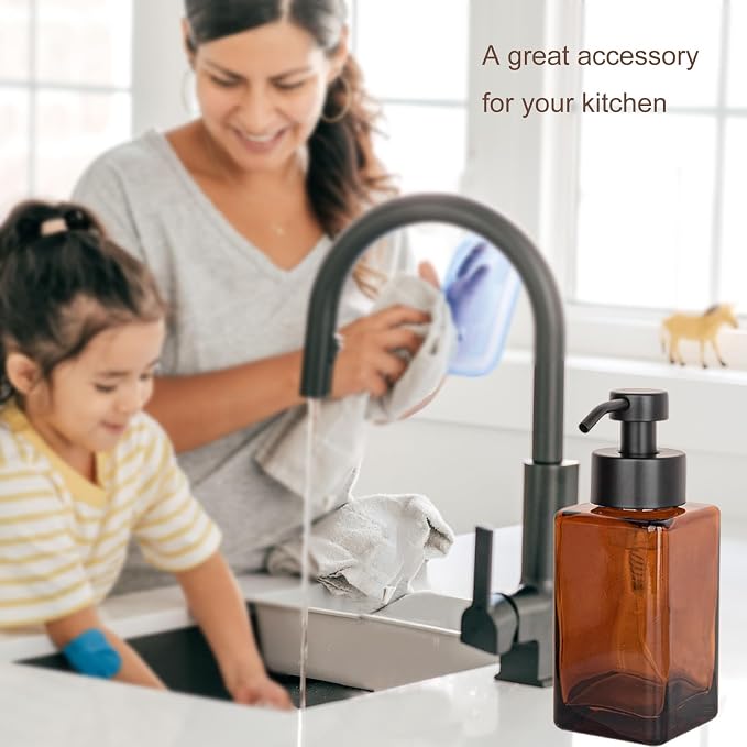 Foaming Soap Dispenser with Stainless Steel Pump, 12oz Refillable Glass Liquid - Image 5