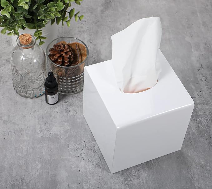 Kamehame Tissue Box Cover Square Acrylic Tissue Holder 5.25x5.25x5.5 Inch White - Image 6