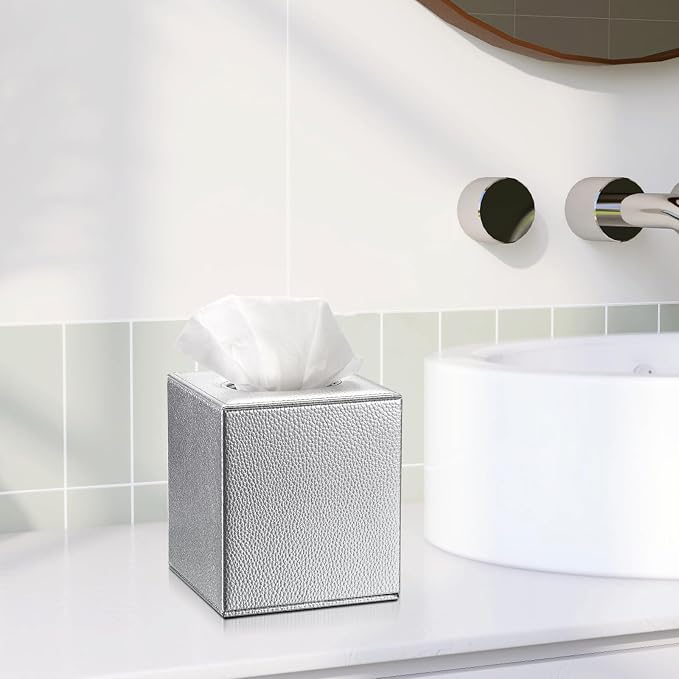 Sumnacon Tissue Box Cover Square Tissue Box Stylish PU Tissue Box Holder - Image 2