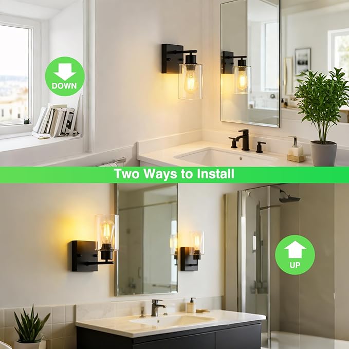 2-Pack Wall Sconces for Bathroom, Matte Black Vanity Lights, Modern Wall Light - Image 2