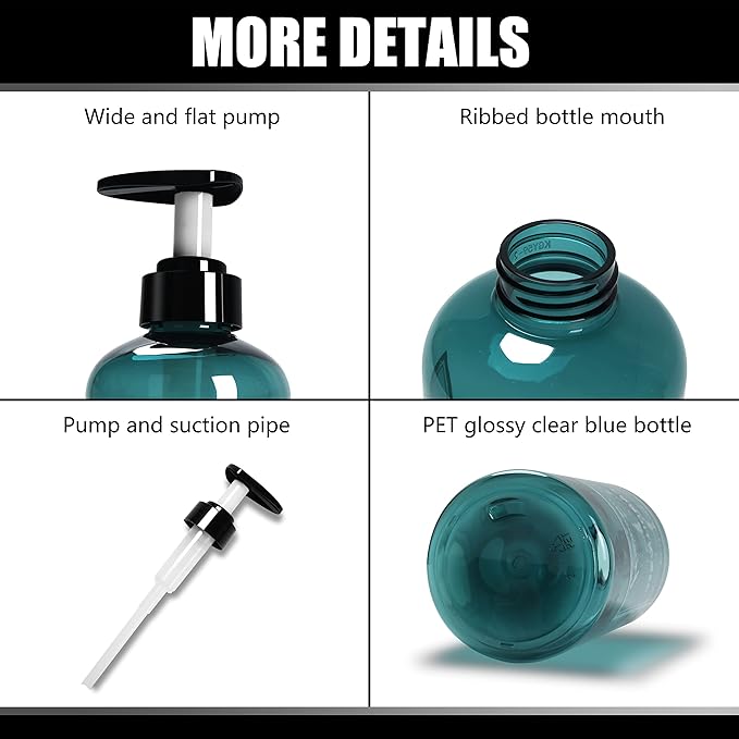 Shampoo Bottles with Pump, YACEYACE 3Pcs 16.9oz Blue Clear Empty Shampoo and - Image 4
