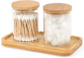 Bamboo Vanity Tray, Bathroom Tray Organizer Glass Qtip Holder Dispenser by BKYFPQ