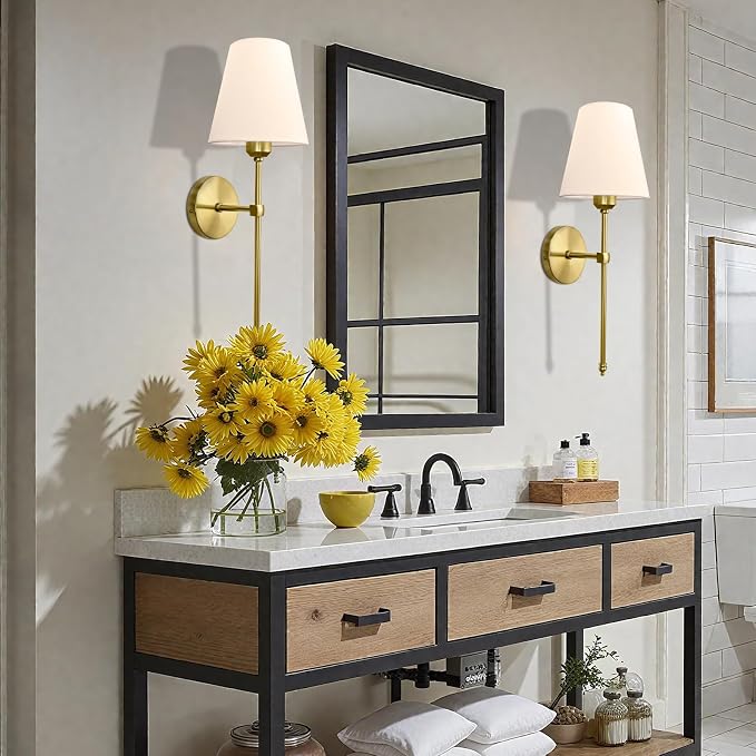 Bsmathom Wall Sconces Sets of 2, Hardwired Classic Brushed Brass Sconces Wall - Image 8