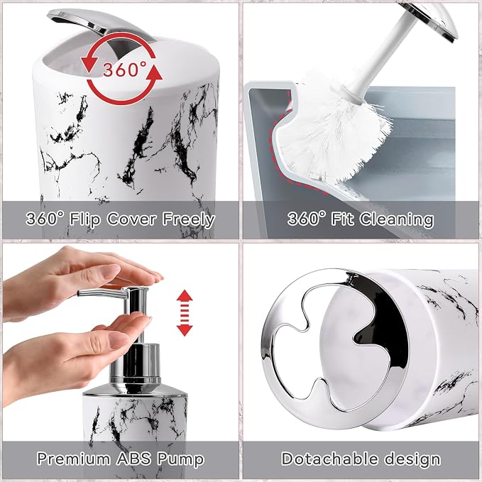 White Marble Bathroom Accessories Set, Vanity Tray, Soap Dispenser, Soap Dish - Image 2