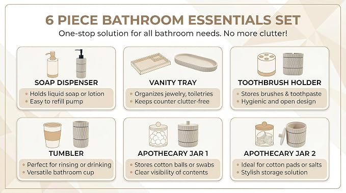 Bathroom Accessory Set, 6 Piece Bathroom Essentials Sets Accessories, Soap - Image 3