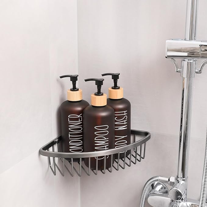 MOMEEMO Amber Shower Dispenser Set, Contains 3 Extra-Thick PET Plastic Bottles - Image 5
