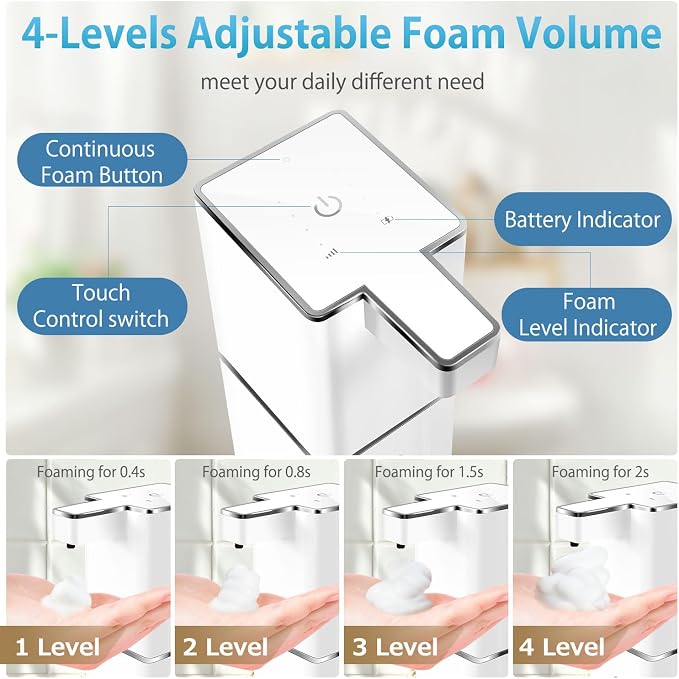 Automatic Foaming Soap Dispenser Touchless 380ml/12.8oz Rechargeable Hand Soap - Image 3