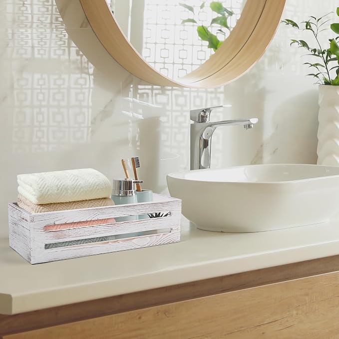 LotFancy Bathroom Decor Box, 2 Pack Wooden Toilet Paper Holder, Farmhouse - Image 6