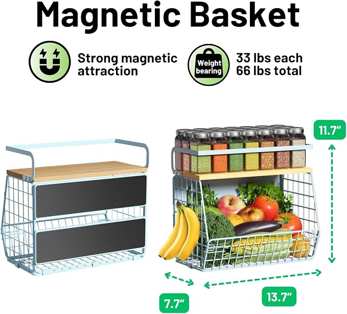 Magnetic Shelf for Fridge with Wood Lid, Fruit Potato and Onion Storage Bins - Image 5