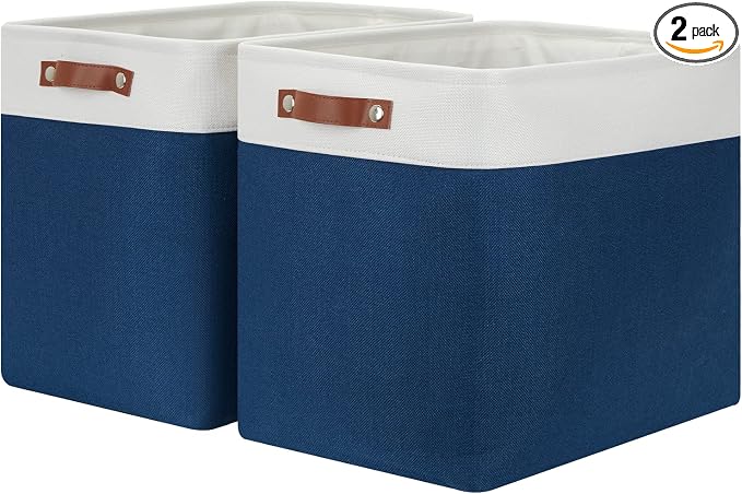 HNZIGE Storage Baskets for Organizing, Foldable Storage Bins Navy Blue Tall by HNZIGE