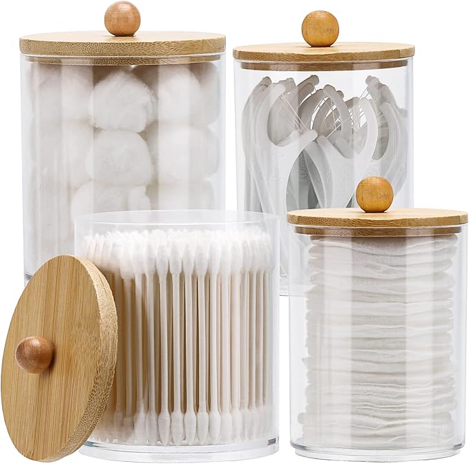 Tbestmax 4 Pack Qtip Holder Dispenser Cotton Ball, Cotton Swab, Floss - 12oz by Tbestmax