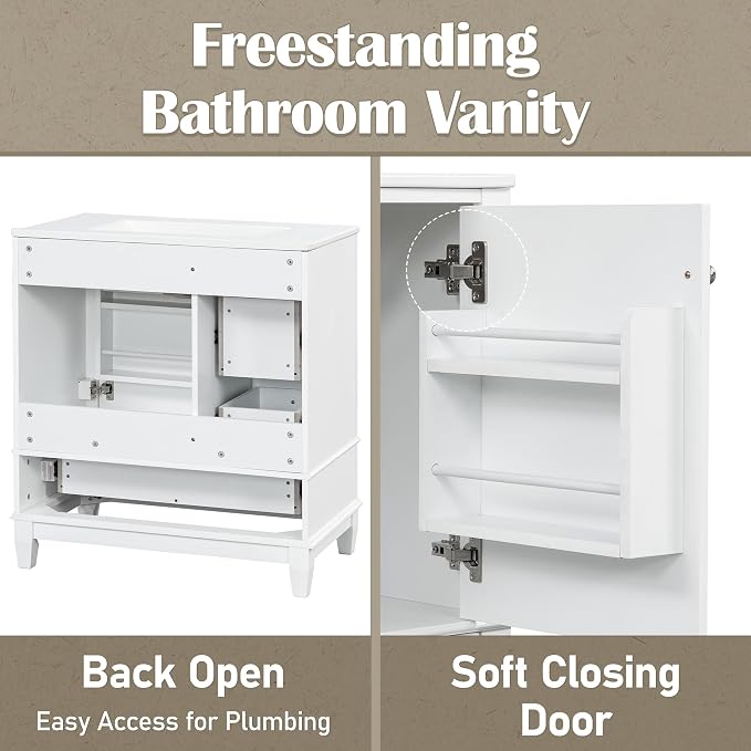 30" Bathroom Vanity with Sink, Harper & Bright Designs Free Standing Single - Image 7