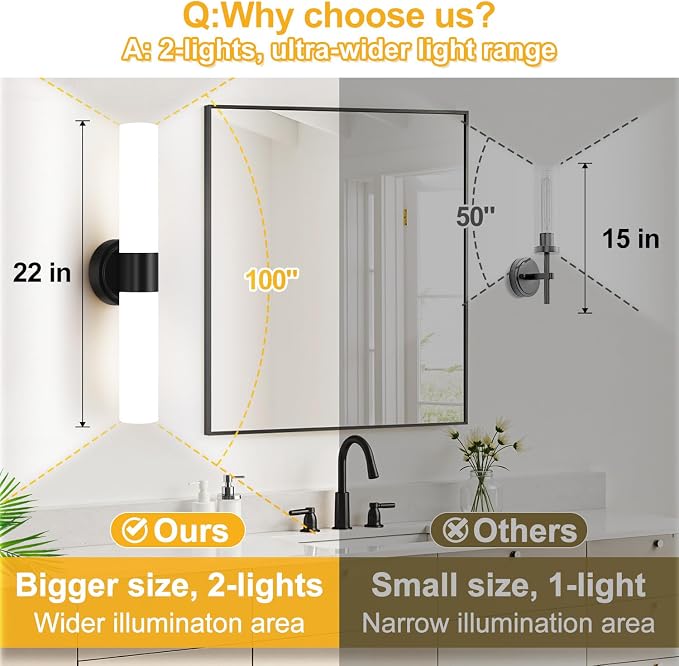 Wall Sconces Set of Two, Modern Bathroom Sconces Wall Lighting - Image 4
