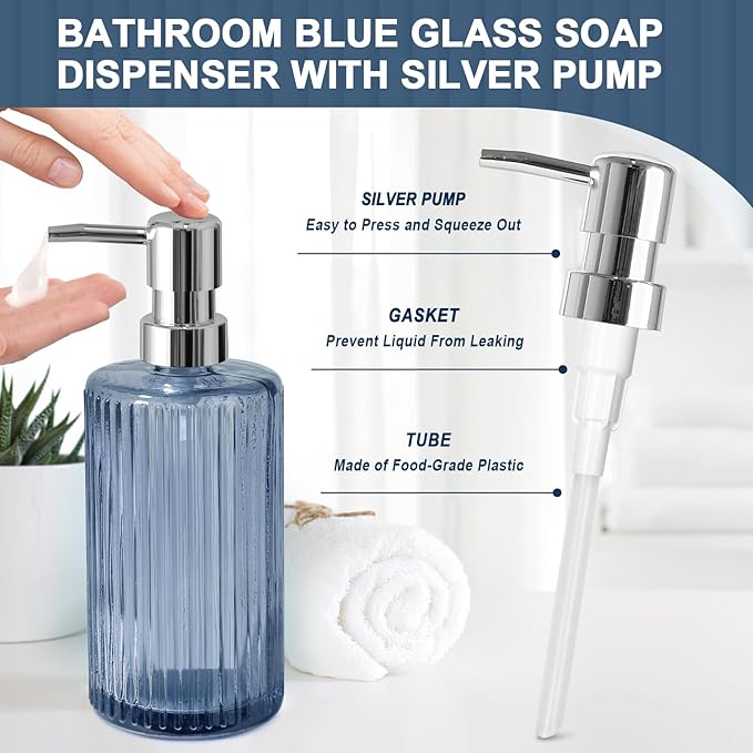 Blue Bathroom Accessories 5 Pcs, Glass Bathroom Accessory Set, Vintage Blue - Image 3