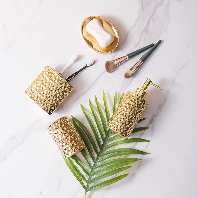 Gold Bathroom Accessory Sets 4 Piece Ceramic Gift Set Apartment Necessities - Image 4