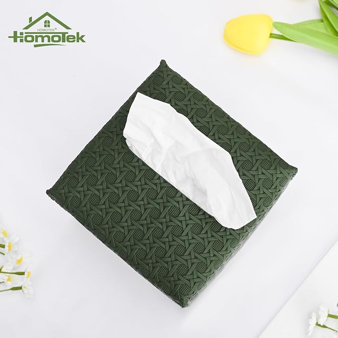 HOMOTEK 2 Pack Tissue Box Cover, Square PU Leather Tissue Holder, Decorative - Image 2