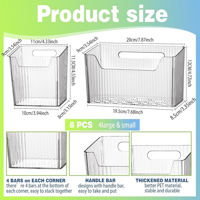 8 Pcs Storage Organizer Bins Wall Mounted Organizer Basket Plastic Cabinet Door - Image 2