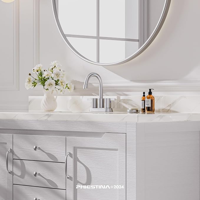 Phiestina Brushed Nickel 4 Inch 2 Handle Centerset Lead-Free Bathroom Sink - Image 2