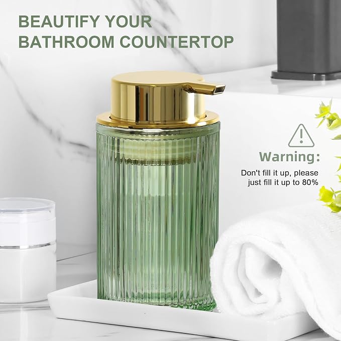 Green Glass Foaming Soap Dispenser, Ribbed Foam Hand Soap Dispenser - Image 5