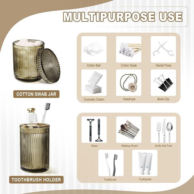 Brown Glass Bathroom Accessories 4 Pcs, Soap Dispenser and Toothbrush Holder Set - Image 5