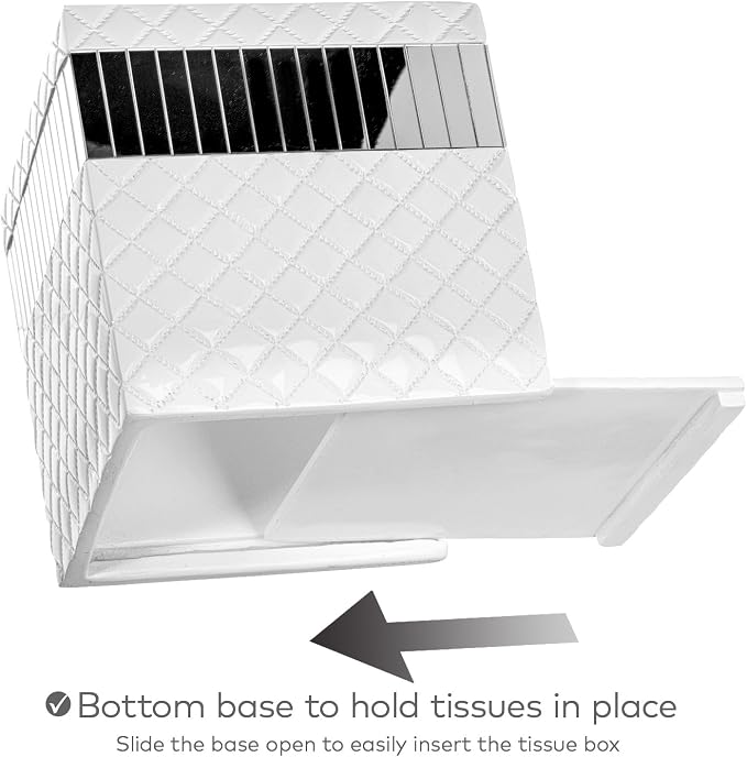 Creative Scents Quilted Mirror White Tissue Box Cover Square - Image 3
