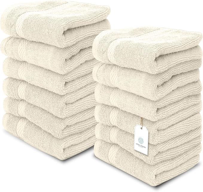 White Classic Luxury Cotton Washcloths 13x13 Inch by WhiteClassic