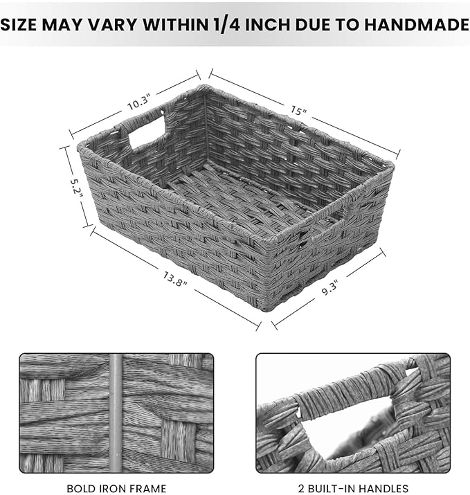 Large Wicker Storage Basket, Metal Frame, Washable Waterproof, Woven Basket - Image 2