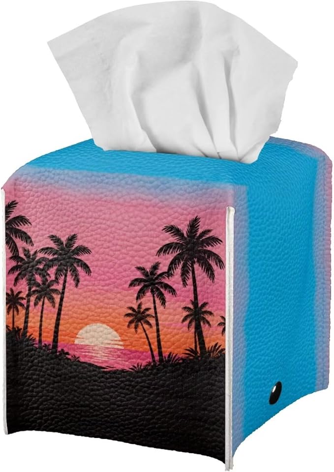 Sunset Tissue Box Holder Waterproof PU Leather Square Modern Tissue Box Cover - Image 2