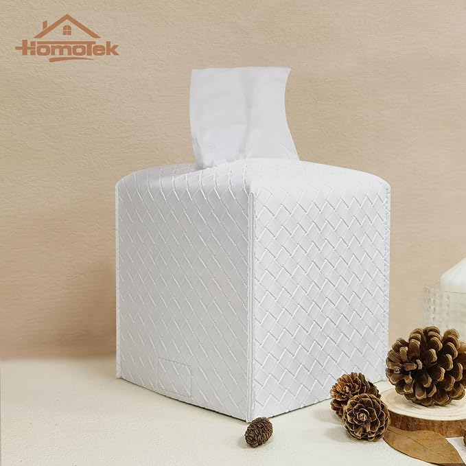 HOMOTEK 2 Pack Tissue Box Cover, PU Leather Tissue Holder, Square Decorative - Image 4