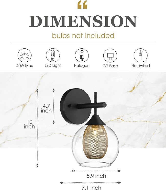 Black Wall Sconce Set of 2, Bathroom Vanity Light Fixture - Image 2