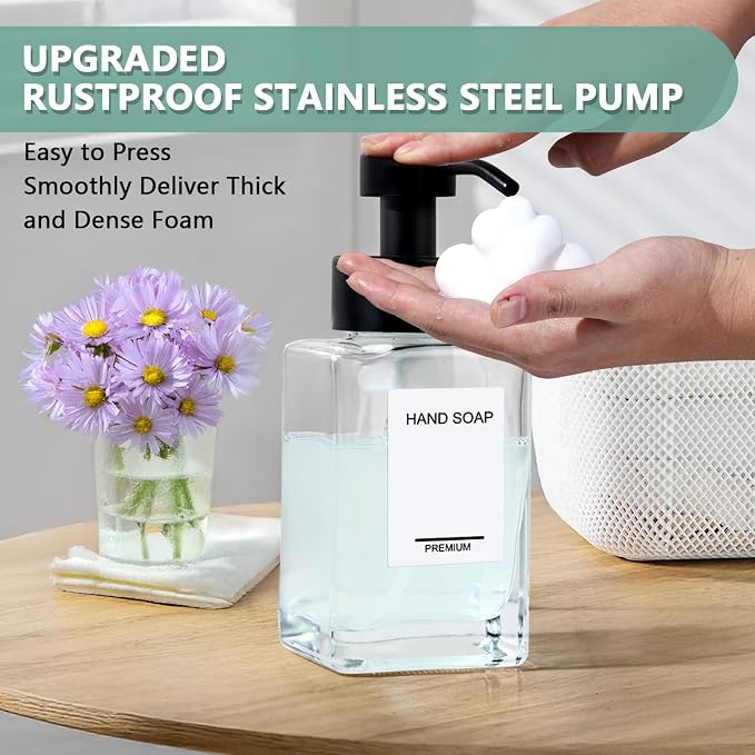 Foaming Soap Dispenser 2 Pack, 12oz/350ml Glass Foaming Hand Soap Dispenser Set - Image 4