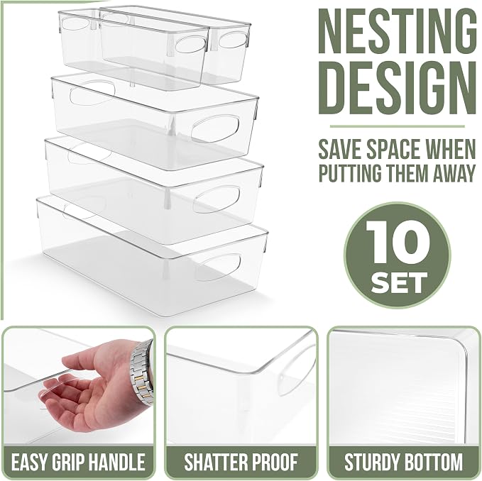 Sorbus Clear Plastic Organizing Bins 10-Pack, Refrigerator & Pantry Organizer - Image 2