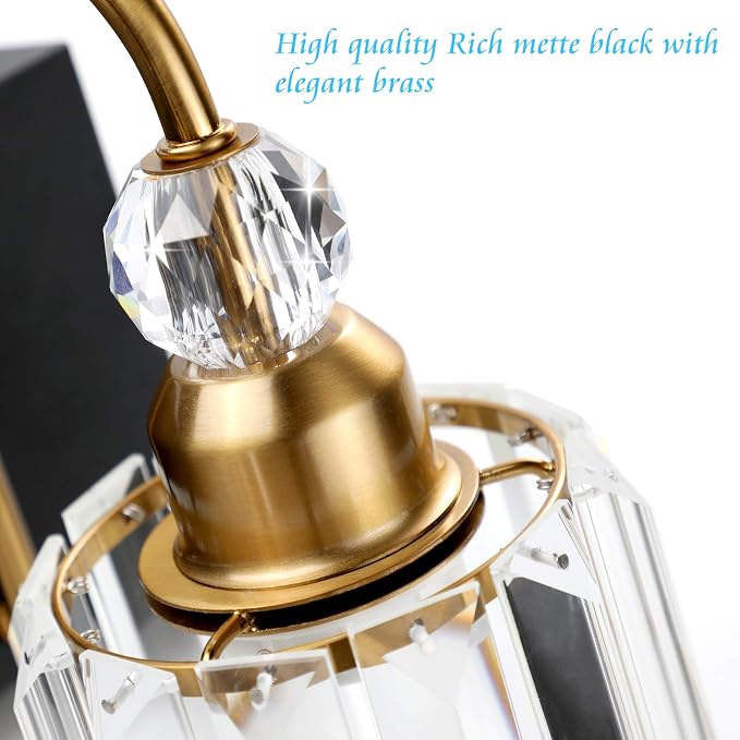 Ralbay LED Modern Vanity Lights Fixtures 4 Lights Black Vanity Lights Crystal - Image 4