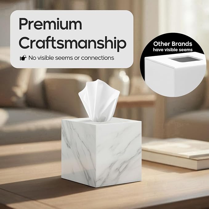 Tissue Box Cover Holder Square Marble Tissue Box Holder Bathroom Vanity - Image 6
