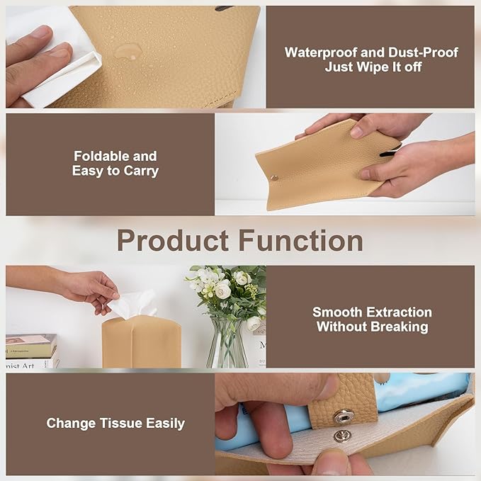 Aisoso 2 Pcs Square Cream Tissue Box Cover PU Leather Decorative Tissue - Image 4