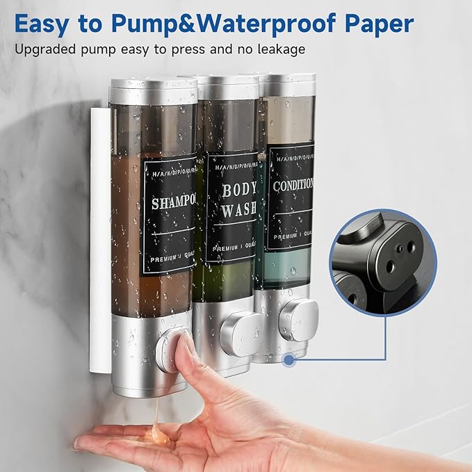 Shower Soap Dispenser 3 Chamber No Drill Wall-Mounted, Shampoo and Conditioner - Image 4