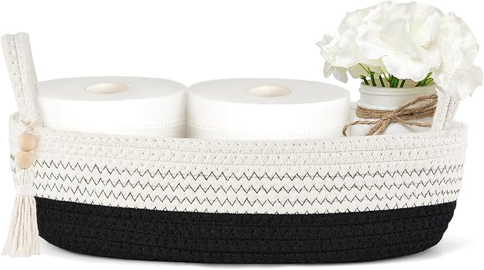 Mkono Small Storage Basket for Toilet Tank Top Boho Bathroom Decor Woven Rope by Mkono