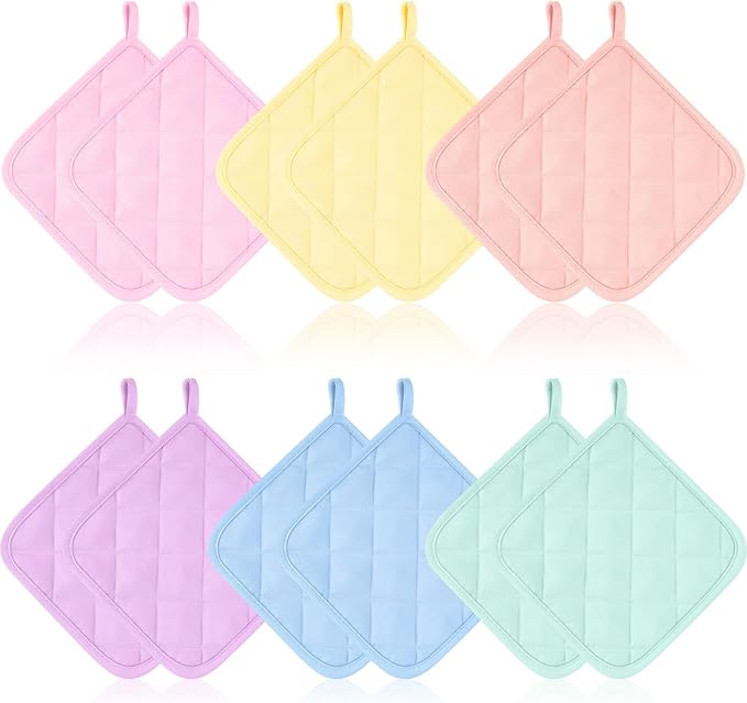 Bokon 12 Pcs Pot Holders for Kitchen, Pastel Potholders Sets, Heat Resistant by Bokon