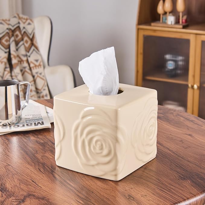 Beige Ceramic Cube Tissue Box Cover - Image 3