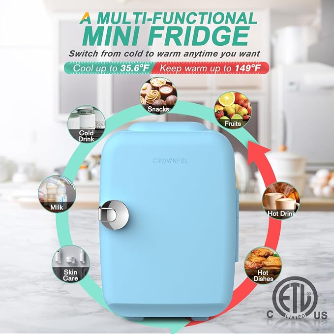 CROWNFUL Mini Fridge, 4 Liter/6 Can Portable Cooler and Warmer Personal Fridge - Image 3