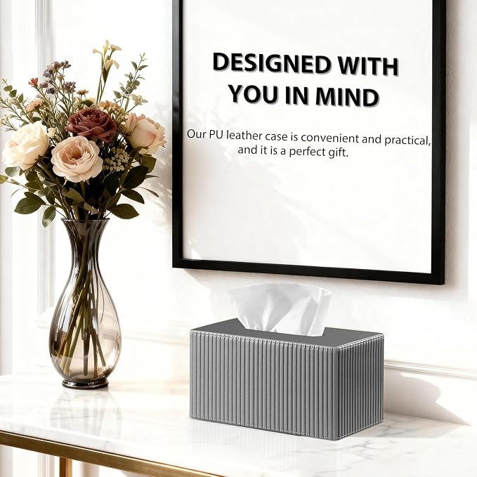 Larger Tissue Box Cover, Modern PU Leather Rectangular Facial Tissue Holder - Image 7