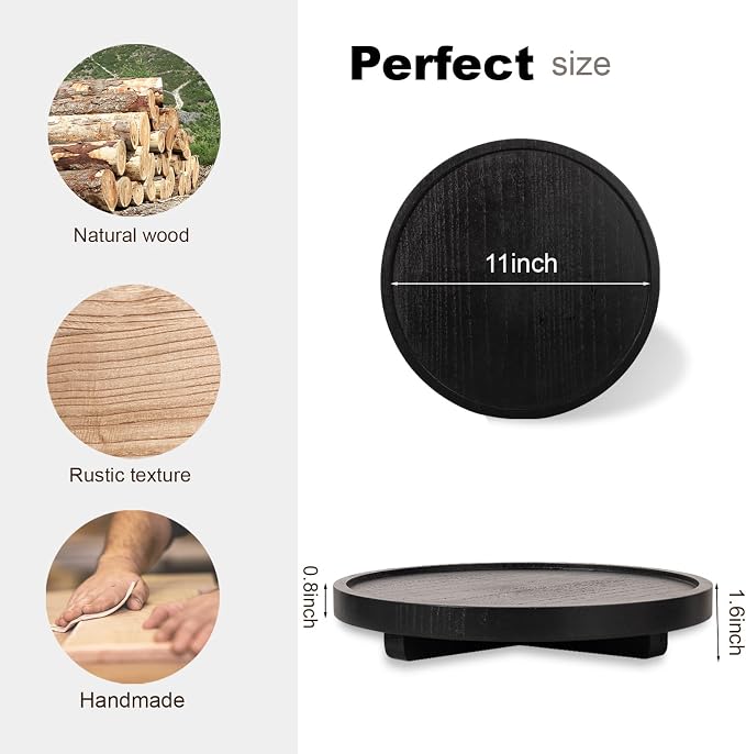 Round Decorative Tray Wood Bathroom Counter Organizer Farmhouse Kitchen Decor - Image 3