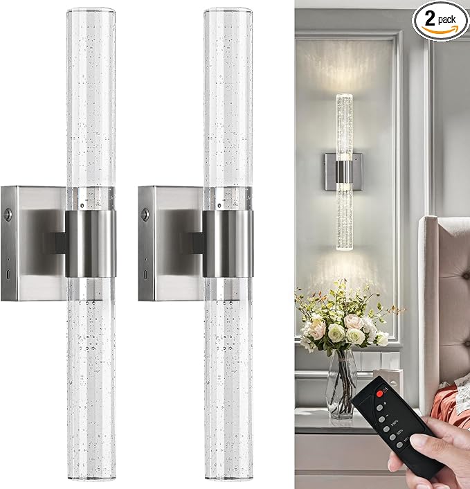 Wireless Wall Sconces Set of Two Battery Operated, 4000K Dimmable Crystal LED by CCYCOL