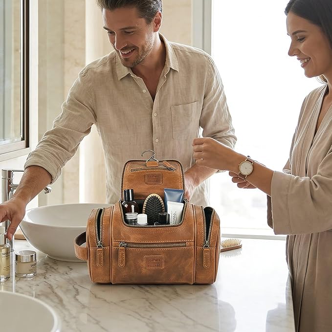 LEATHER VILLAGE Genuine Leather Travel Dopp Kit - Image 8