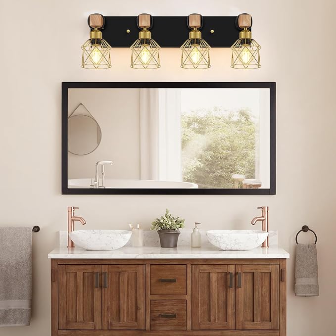 FadimiKoo Farmhouse Bathroom Vanity Light Fixtures, 4-Light Wood Bathroom - Image 6