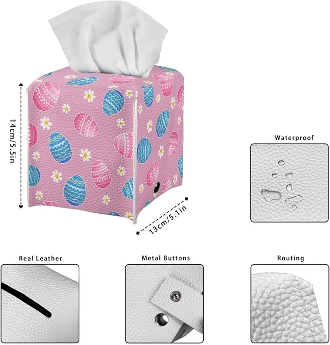 Pink Eggs Flower Tissue Box Case PU Leather Square Modern Asthetic Tissue Box - Image 7
