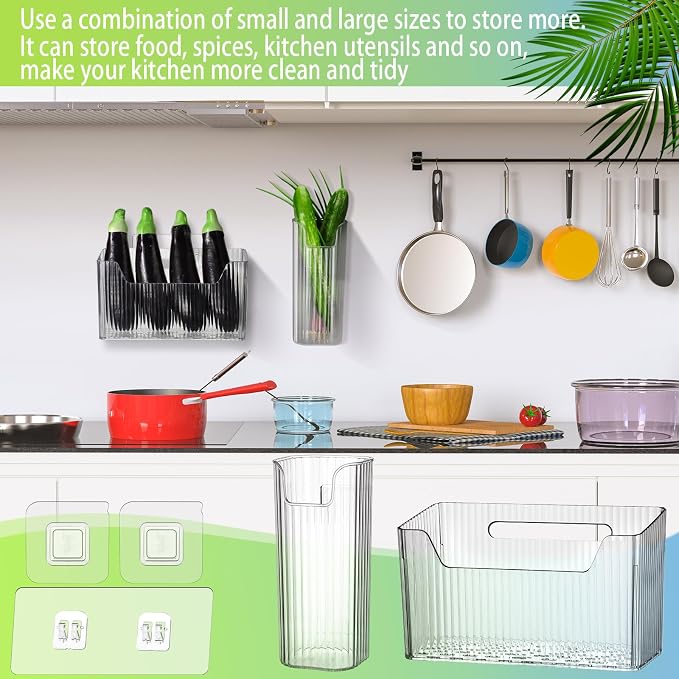 8 Pcs Storage Organizer Bins Wall Mounted Organizer Basket Plastic Cabinet Door - Image 4