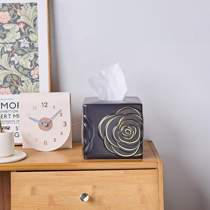 Black Ceramic Cube Tissue Box Cover - Image 4