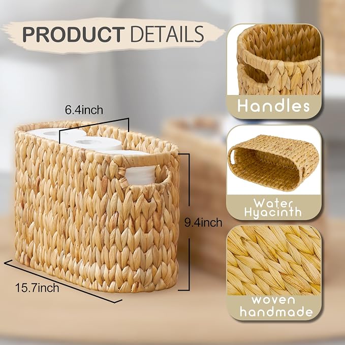 ELONG HOME Toilet Paper Storage Basket, Water Hyacinth Wicker Storage Holder - Image 3