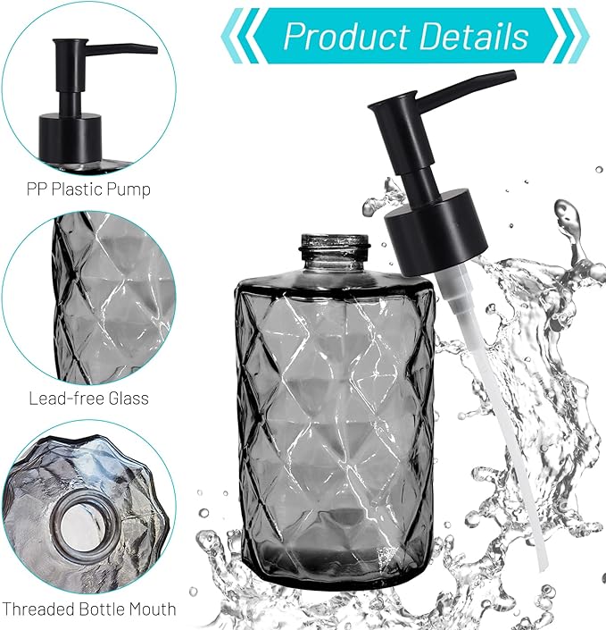 Glass Soap Dispenser with Plastic Pump, 330ml/11oz. Liquid Hand Soap Dispenser - Image 3